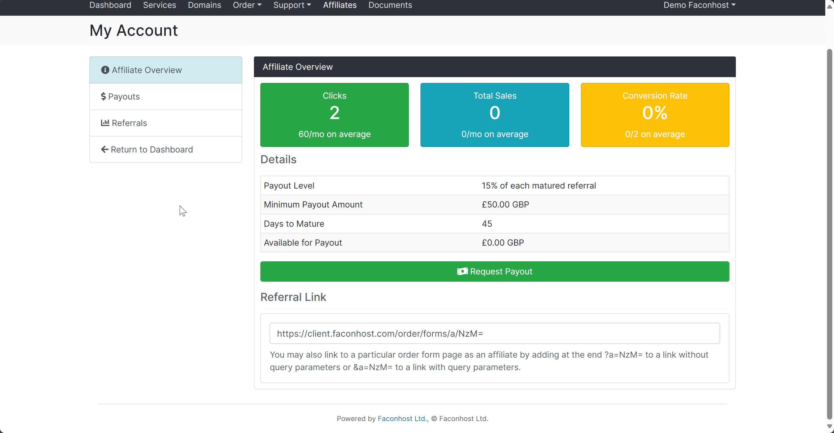 Faconhost Affiliate（会员推广） 政策